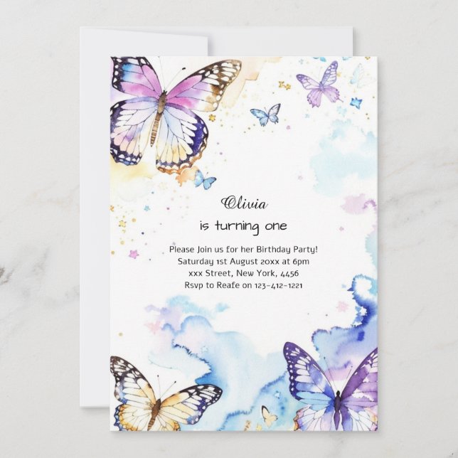 Butterfly First Birthday Invitation (Front)