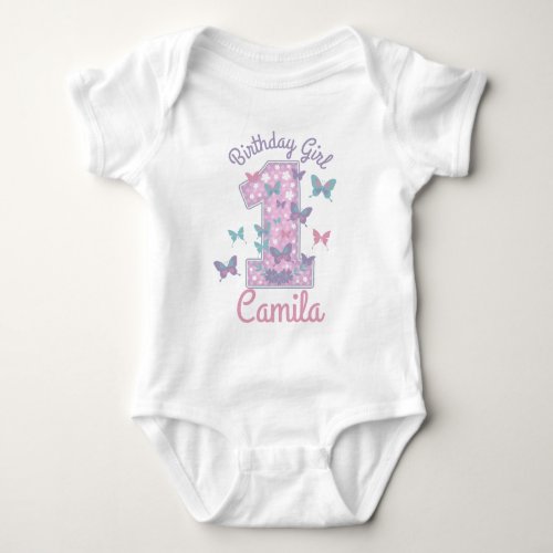 Butterfly First birthday turning one butterfly Baby Bodysuit