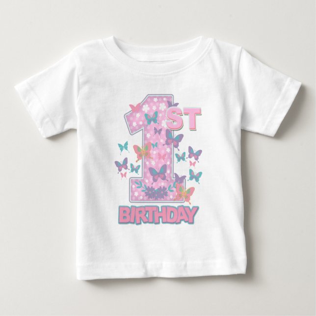 Butterfly First birthday turning one butterfly Baby T-Shirt (Front)