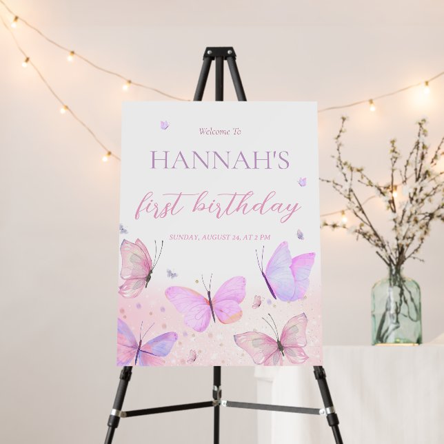 Butterfly First Birthday Welcome Sign (In Situ (Stand))