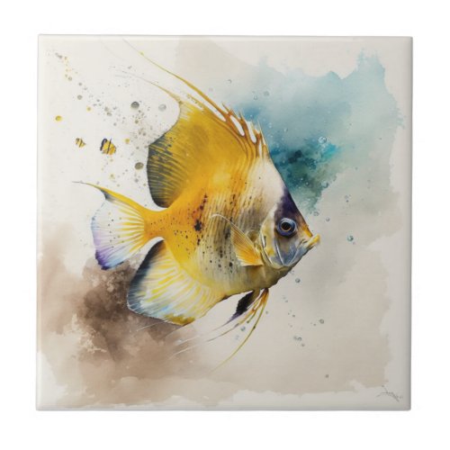 Butterfly Fish Watercolor Ceramic Tile