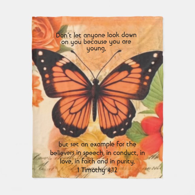 Butterfly Fleece Blanket 1 Timothy 4:12 (Front)
