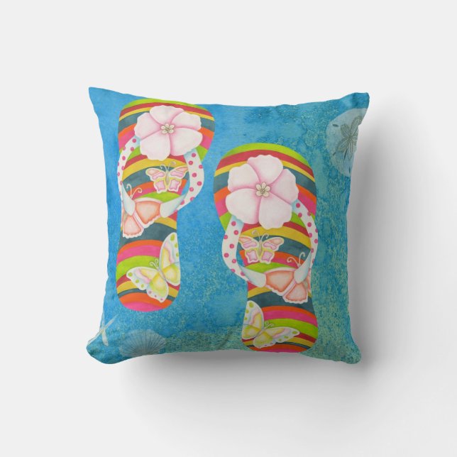 Butterfly Flip Flops Throw Pillow (Front)