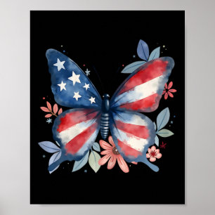Butterfly Floral American Flag Usa 4th Of July Gir Poster