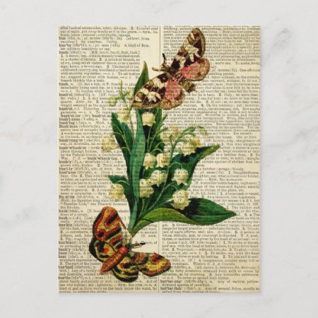 Butterfly Floral Art On Vintage Dictionary Page Postcard