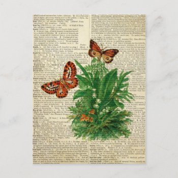 Butterfly Floral Art On Vintage Dictionary Page Postcard by terrymcclaryart at Zazzle