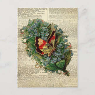 Butterfly floral art on vintage dictionary page postcard