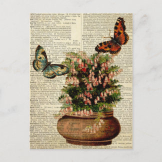 Butterfly floral art on vintage dictionary page Re Postcard