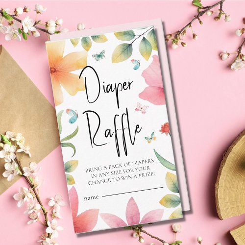 Butterfly Floral Baby Shower Diaper Raffle  Enclosure Card