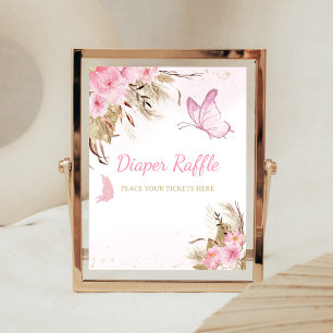 Butterfly Floral Baby Shower Diaper Raffle Sign