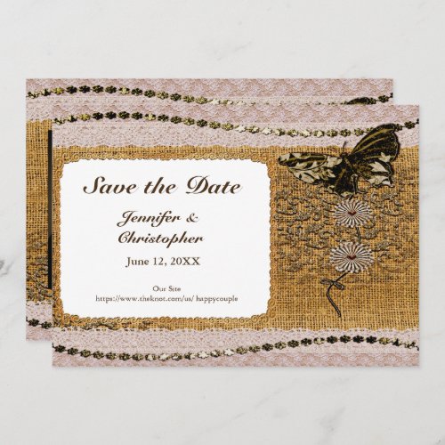 Butterfly Floral Beads Lace  Burlap Add Photo Save The Date