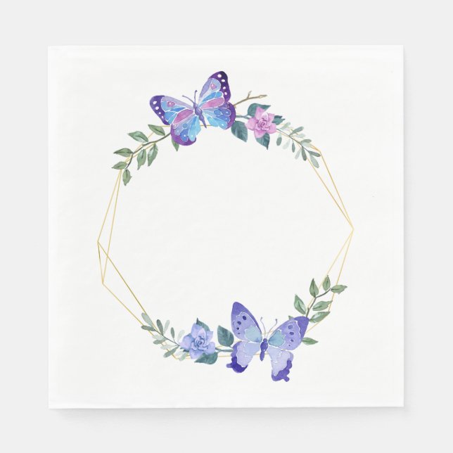 Butterfly Floral Blue Wedding Bridal Shower Spring Napkins (Front)
