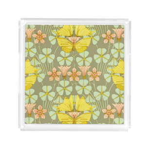 Butterfly Floral Botanical Colorful Acrylic Tray