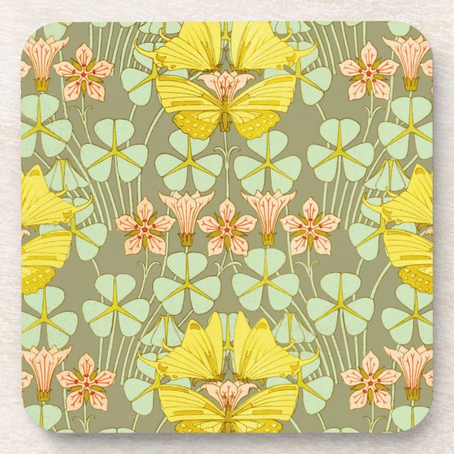 Butterfly Floral Botanical Colorful Beverage Coaster (Front)