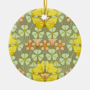 Butterfly Floral Botanical Colorful Ceramic Ornament