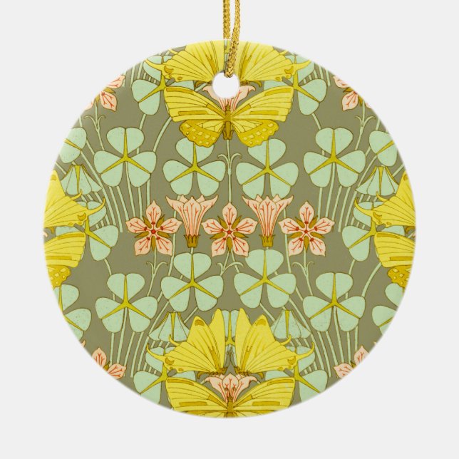 Butterfly Floral Botanical Colorful Ceramic Ornament (Front)