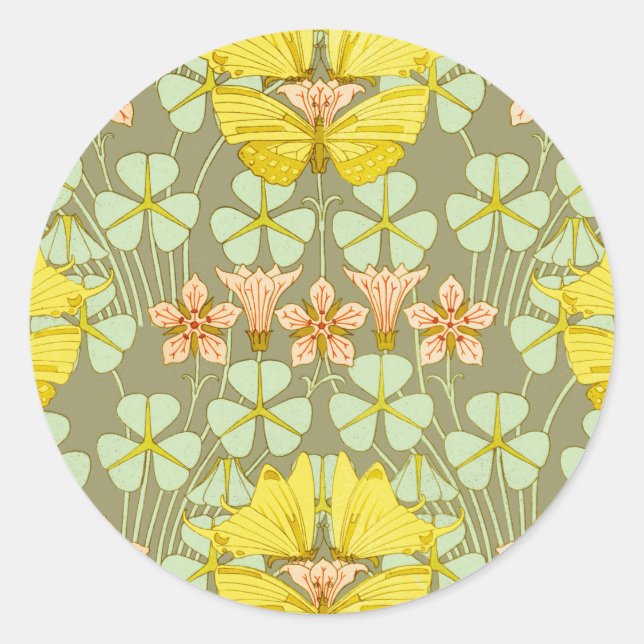 Butterfly Floral Botanical Colorful Classic Round Sticker (Front)