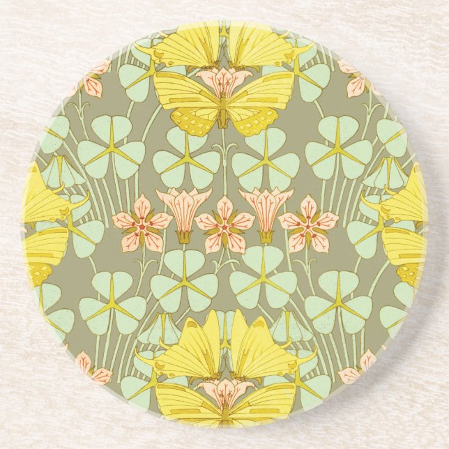 Butterfly Floral Botanical Colorful Coaster (Front)