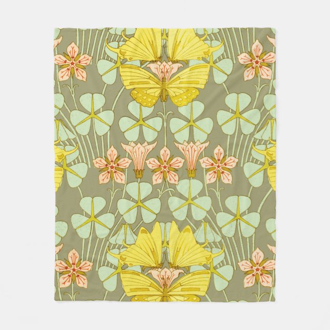 Butterfly Floral Botanical Colorful Fleece Blanket (Front)