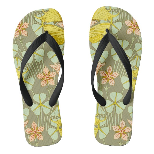 Butterfly Floral Botanical Colorful Flip Flops (Footbed)