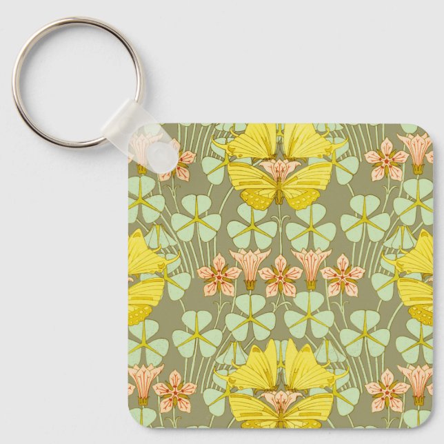 Butterfly Floral Botanical Colorful Keychain (Front)