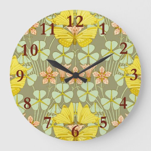 Butterfly Floral Botanical Colorful Large Clock
