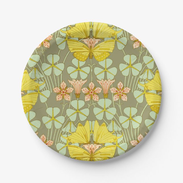 Butterfly Floral Botanical Colorful Paper Plates (Front)