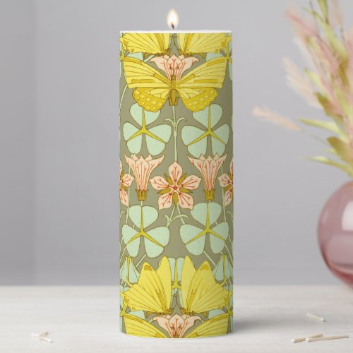 Butterfly Floral Botanical Colorful Pillar Candle