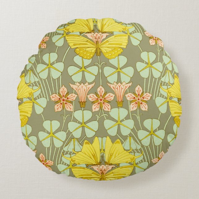 Butterfly Floral Botanical Colorful Round Pillow (Front)