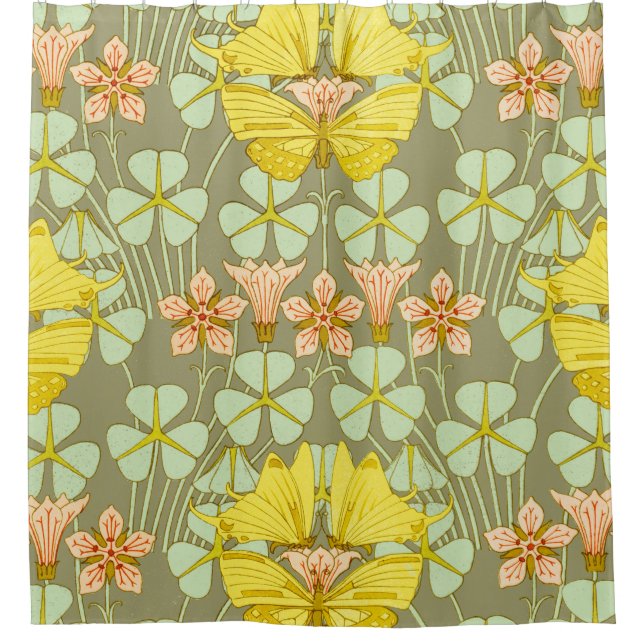 Butterfly Floral Botanical Colorful Shower Curtain (Front)