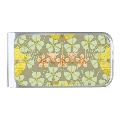 Butterfly Floral Botanical Colorful Silver Finish Money Clip