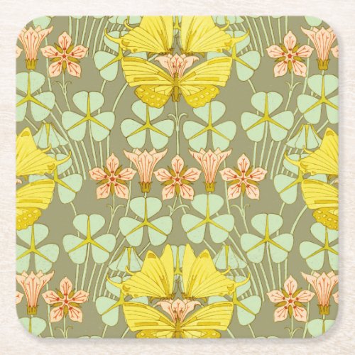 Butterfly Floral Botanical Colorful Square Paper Coaster