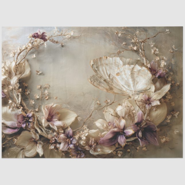 Butterfly & Floral, Botanical Oval Arrangement Tissue Paper (Front)