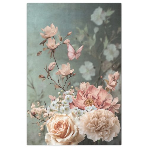 Butterfly  Floral Bouquet pink green  beige Tissue Paper