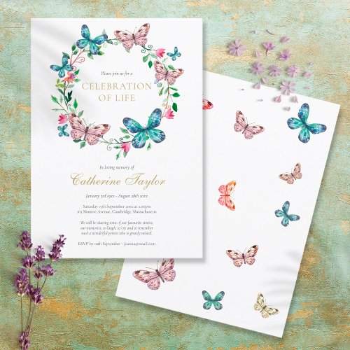Butterfly Floral Celebration of Life Funeral Invitation