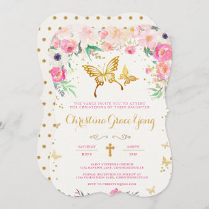 Butterfly Floral Christening Invitation