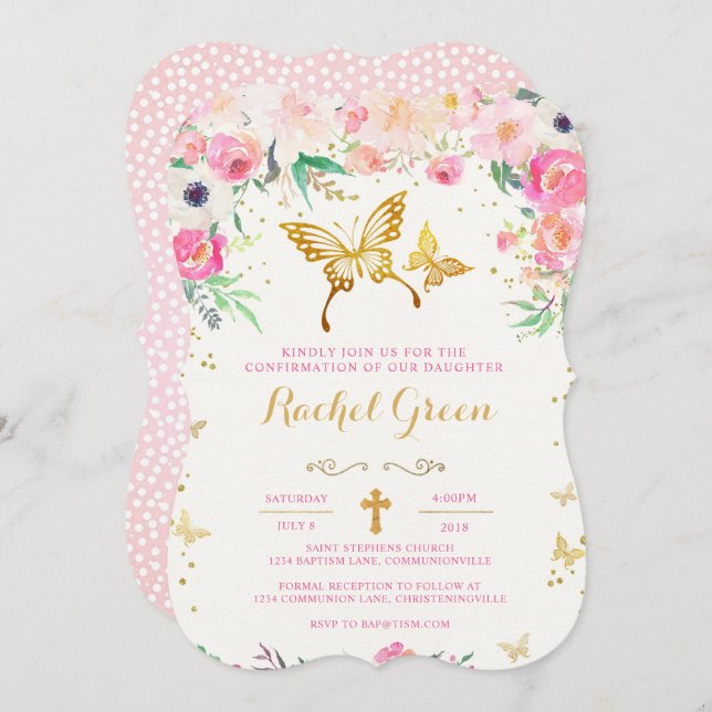 Butterfly Floral Confirmation Invitation (Front/Back)