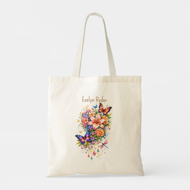 Butterfly Floral – Elegant Gold Accent – (Custom) Tote Bag (Back)