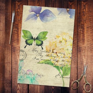Butterfly Floral Ephemera Handwriting Decoupage tissue paper