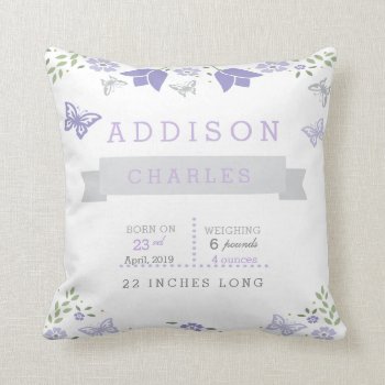 Butterfly Floral Garden Baby Stats Pillow by OS_Designs at Zazzle