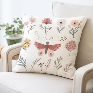 Butterfly Floral Garden Boho Chic Nature Inspired Throw Pillow