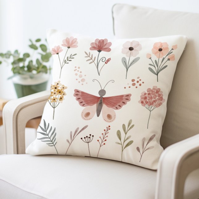 Butterfly Floral Garden Boho Chic Nature Inspired Throw Pillow (Creator Uploaded)