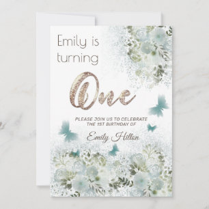 Butterfly floral garden first birthday invitation