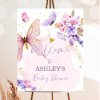 Butterfly Floral Garden Girl Baby Shower Welcome