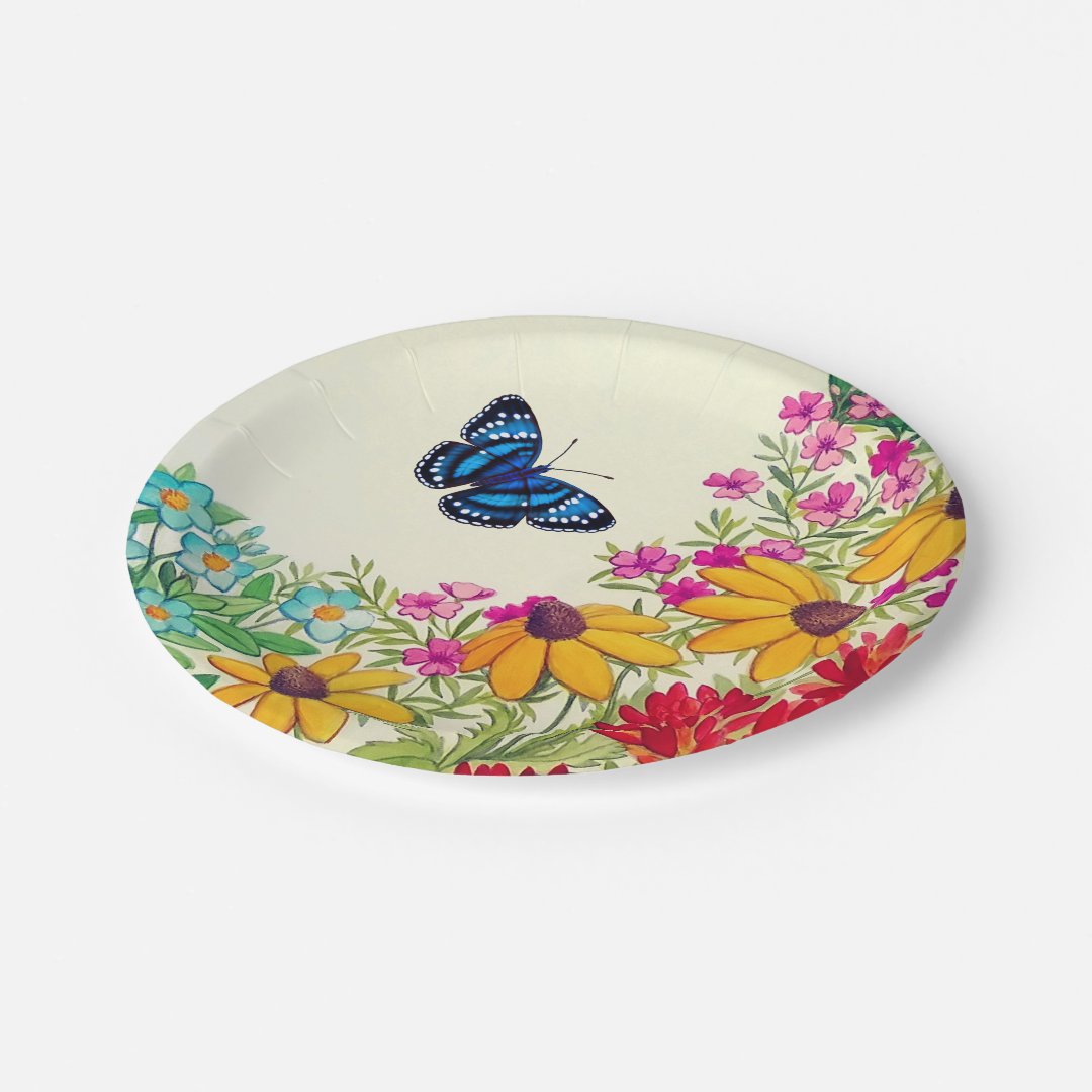 Butterfly Floral Garden Paper Plates Zazzle