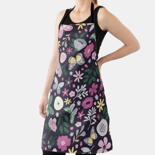 Butterfly Floral Garden Pattern Apron