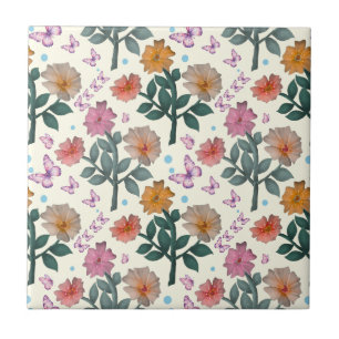 Butterfly Floral Garden Pattern   Ceramic Tile