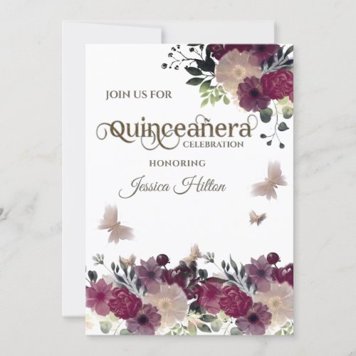 Butterfly floral garden Quinceaera green Invitation