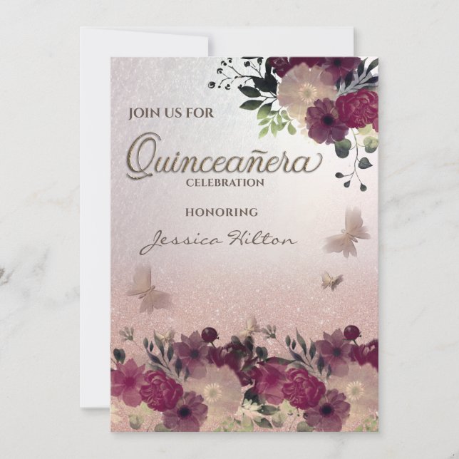 Butterfly floral garden Quinceañera  Invitation (Front)