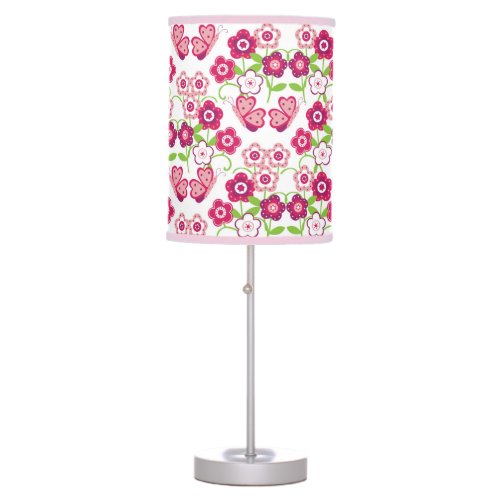 Butterfly Floral Garden Raspberry Pink Green Girl Table Lamp